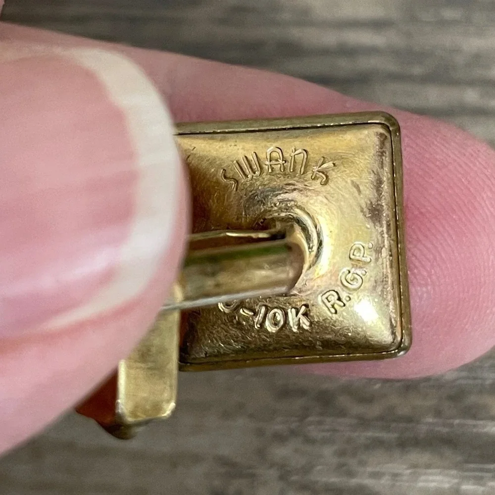 Swank Cufflinks Vintage 1/40 10K RGP Red‎ Stone Gold Rectangle Bullet Back